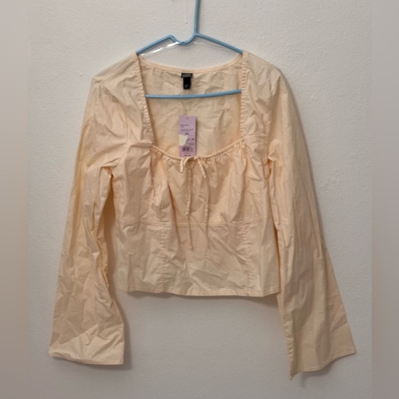 Wild Fable, NWT, Long Sleeve Cotton Milkmaid Top in peach, XXL, P2P: 21” - Picture 2 of 9